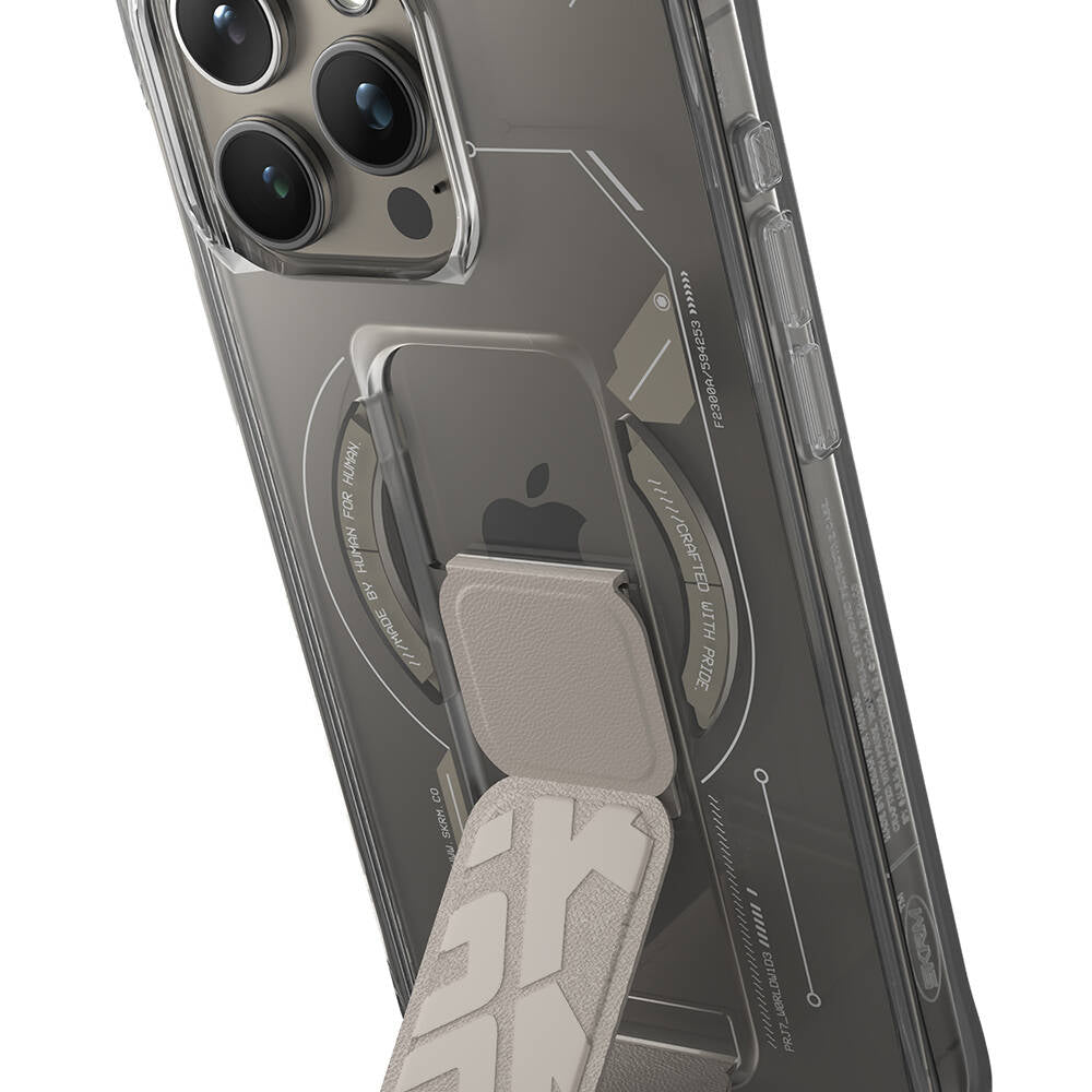 Skinarma Helio iPhone 15 Pro Max M-safe Şarj Özellikli Teknoloji Desenli Standlı Kılıf