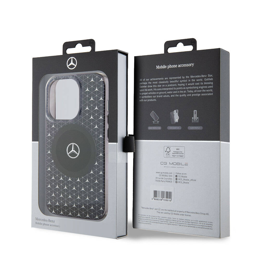 Mercedes Benz iPhone 15 Pro Max Orjinal Lisanslı M-safe Şarj Özellikli Çift Katmanlı Mini Yıldız Desenli Kılıf