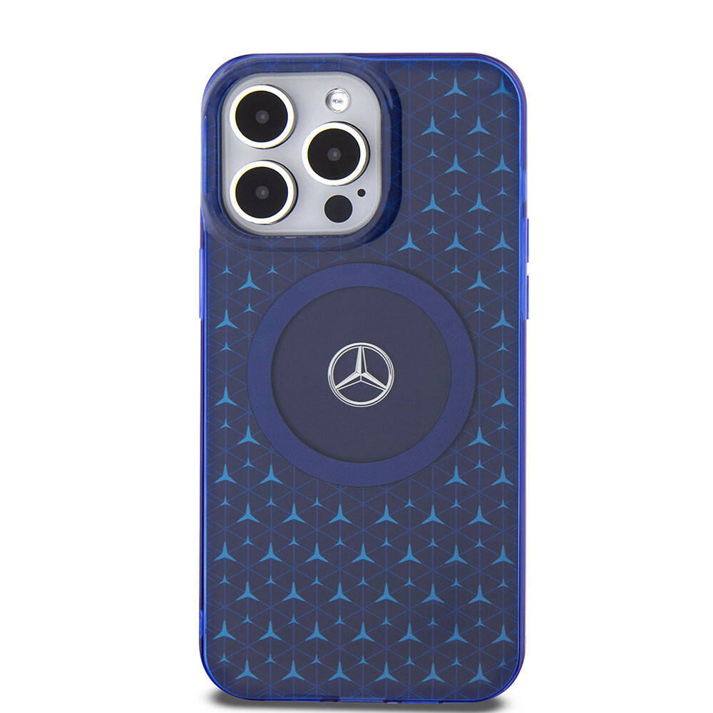 Mercedes Benz iPhone 15 Pro Max Orjinal Lisanslı M-safe Şarj Özellikli Çift Katmanlı Mini Yıldız Desenli Kılıf