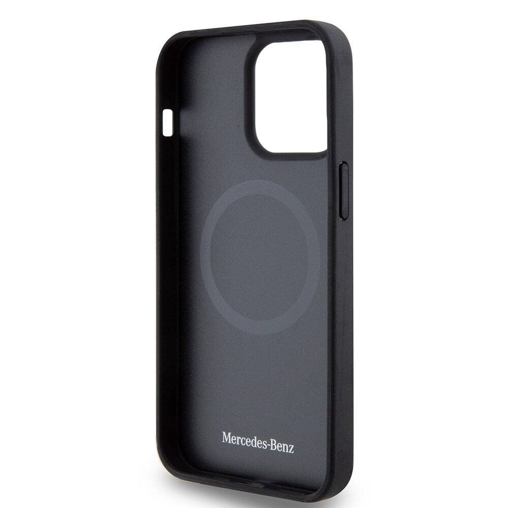 Mercedes Benz iPhone 15 Pro Max Orjinal Lisanslı M-safe Şarj Özellikli Mühürlü Yıldız Desenli ve Logolu Deri Kılıf