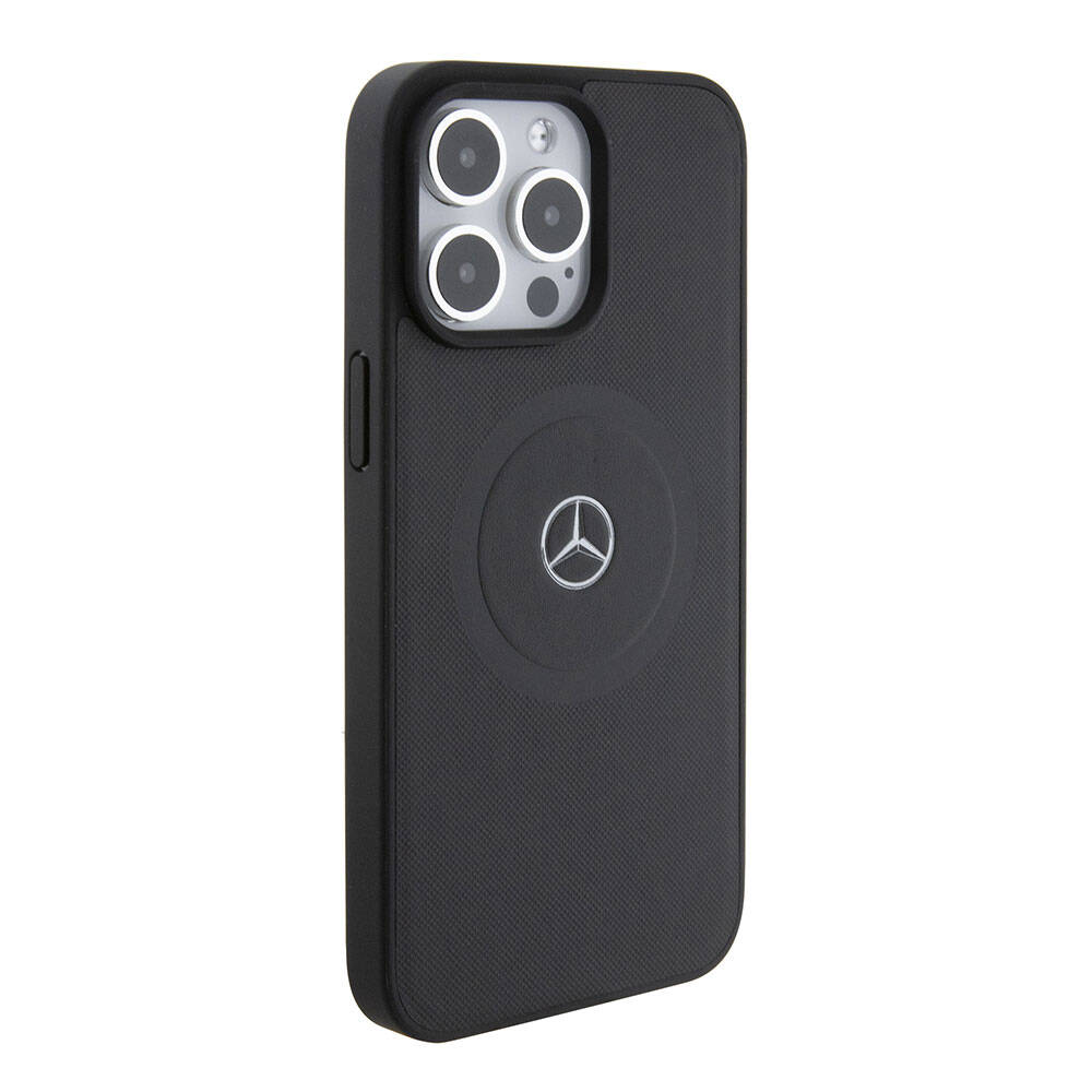 Mercedes Benz iPhone 15 Pro Max Orjinal Lisanslı M-safe Şarj Özellikli Pike Desenli Baskı Logolu Deri Kılıf