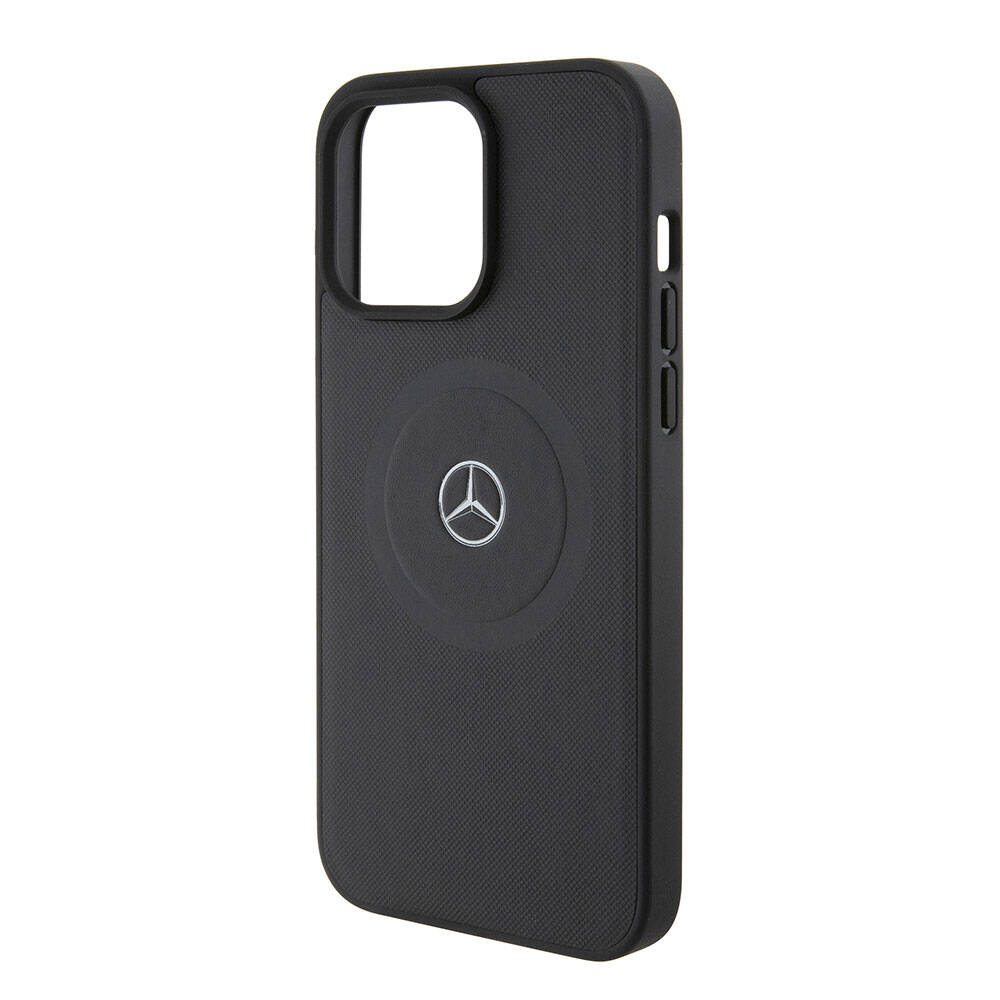 Mercedes Benz iPhone 15 Pro Max Orjinal Lisanslı M-safe Şarj Özellikli Pike Desenli Baskı Logolu Deri Kılıf