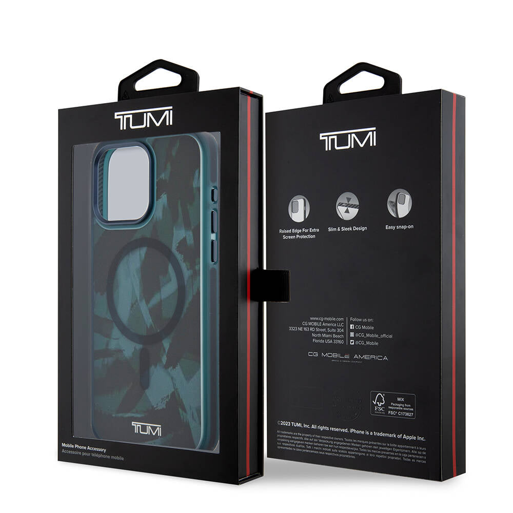TUMI iPhone 15 Pro Max Orjinal Lisanslı Buzlanmış Saydam Fırça Kamuflajı Desenli Magsafe Kılıf