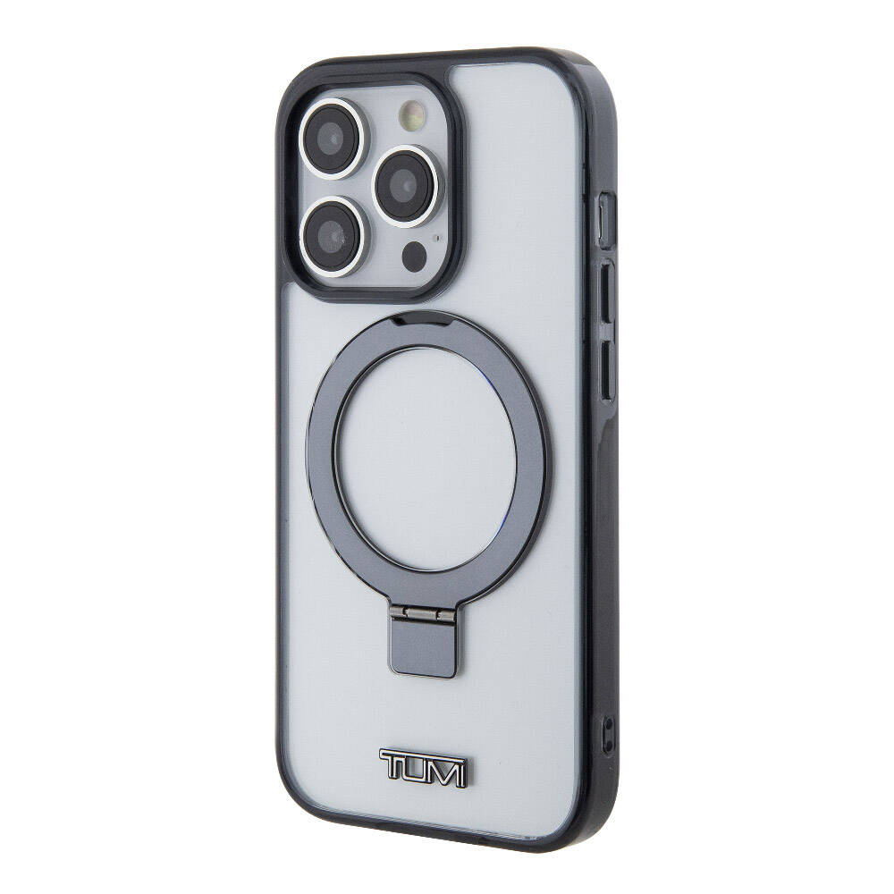 TUMI iPhone 15 Pro Max Orjinal Lisanslı M-safe Şarj Özellikli Metal Logolu Ring Standlı Silikon Kılıf