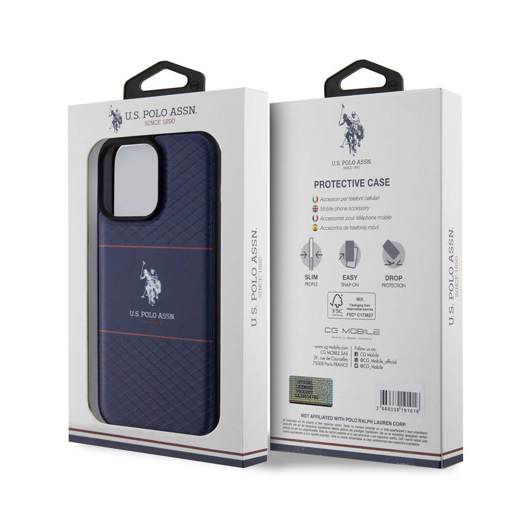 U.S. Polo Assn. iPhone 15 Pro Max Orjinal Lisanslı Deri Şeritli Logo Dizayn Telefon Kılıfı - 15