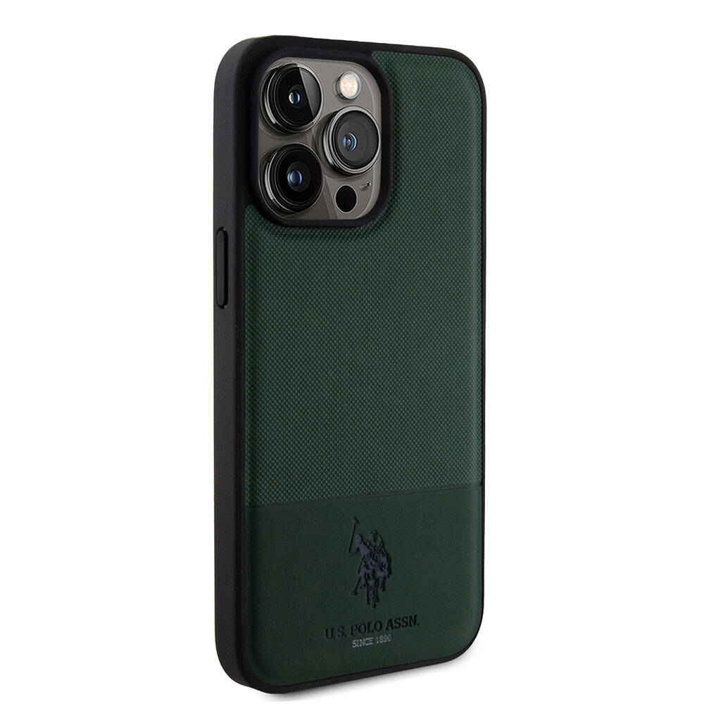U.S. Polo Assn. iPhone 15 Pro Max Orjinal Lisanslı Suni Deri Arka Yüzey Baskı Logolu Örgü Desenli Telefon Kılıfı - 18