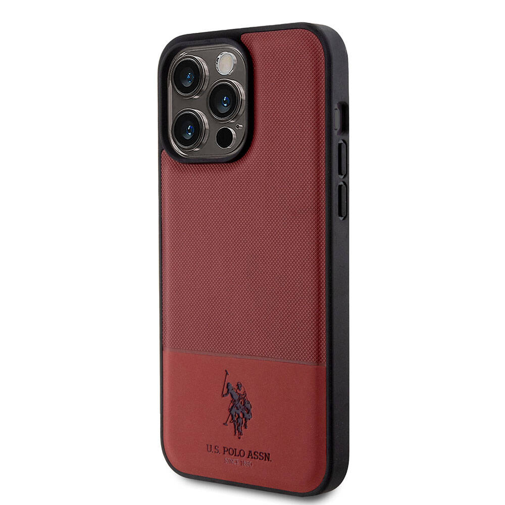 U.S. Polo Assn. iPhone 15 Pro Max Orjinal Lisanslı Suni Deri Arka Yüzey Baskı Logolu Örgü Desenli Telefon Kılıfı - 23