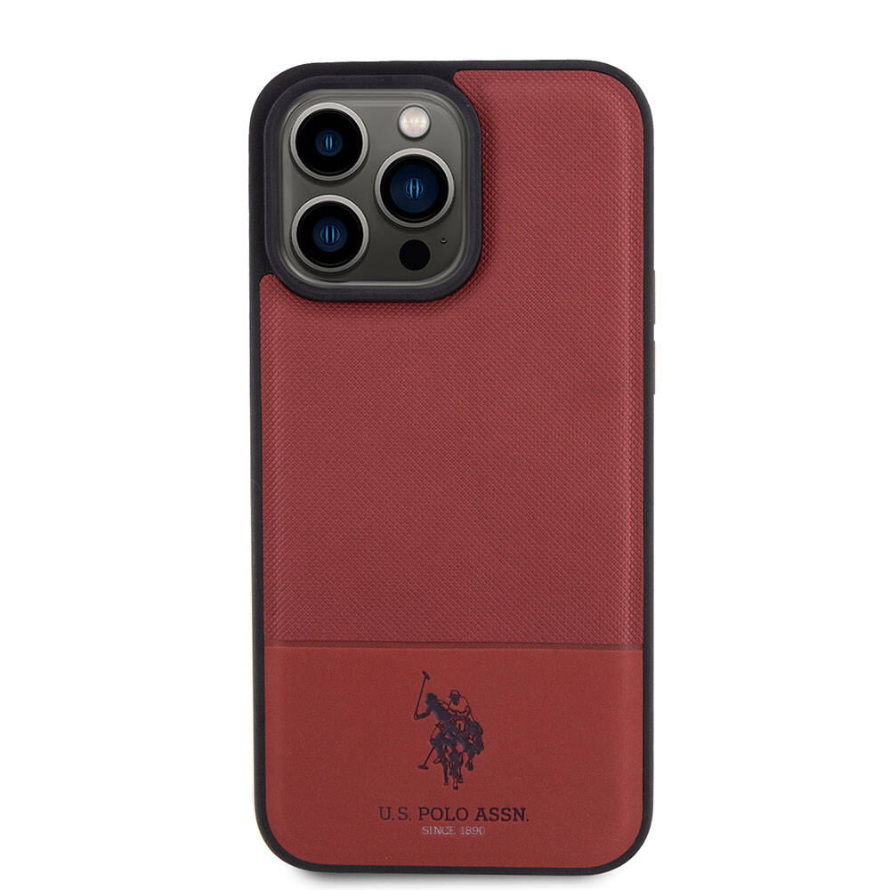 U.S. Polo Assn. iPhone 15 Pro Max Orjinal Lisanslı Suni Deri Arka Yüzey Baskı Logolu Örgü Desenli Telefon Kılıfı - 24