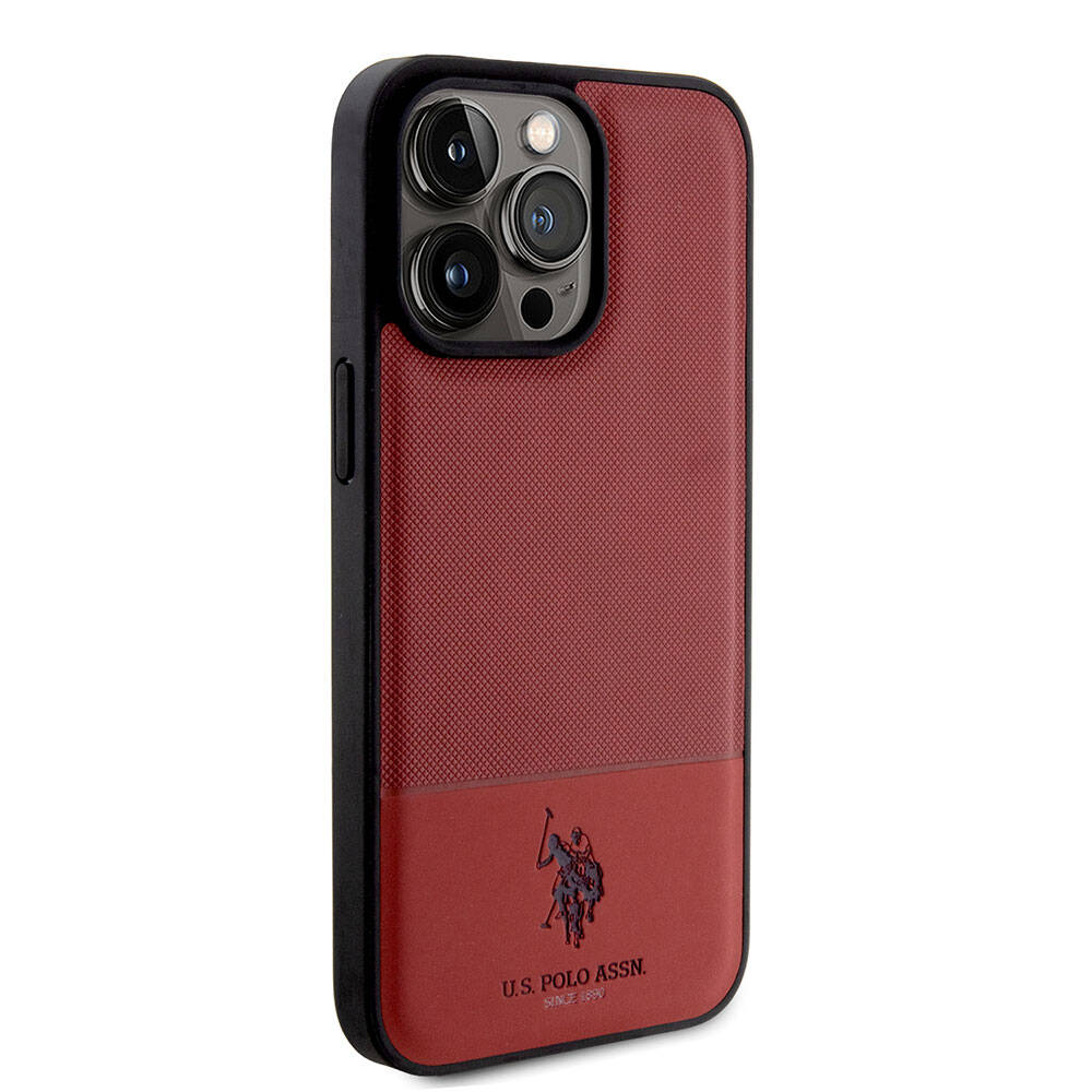 U.S. Polo Assn. iPhone 15 Pro Max Orjinal Lisanslı Suni Deri Arka Yüzey Baskı Logolu Örgü Desenli Telefon Kılıfı - 25