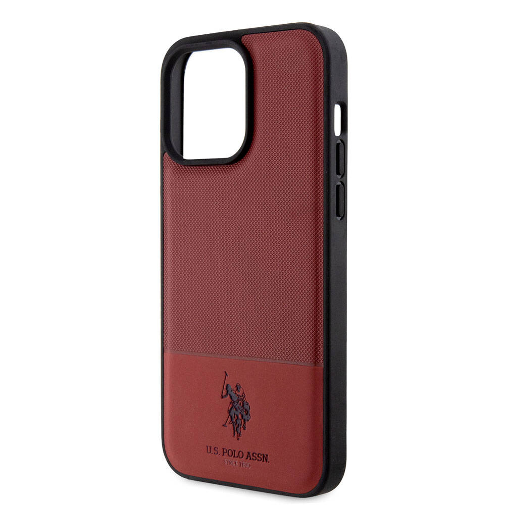 U.S. Polo Assn. iPhone 15 Pro Max Orjinal Lisanslı Suni Deri Arka Yüzey Baskı Logolu Örgü Desenli Telefon Kılıfı - 27