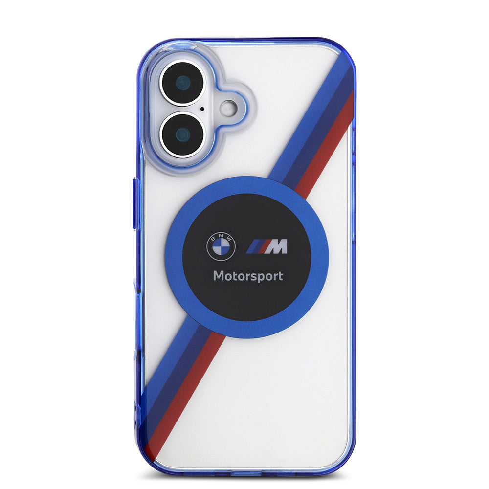 BMW iPhone 16 Kılıf Orjinal Lisanslı Magsafe Şarj Özellikli M Logolu Üç Renk Çizgili Motorsport Circle Telefon Kılıfı-3