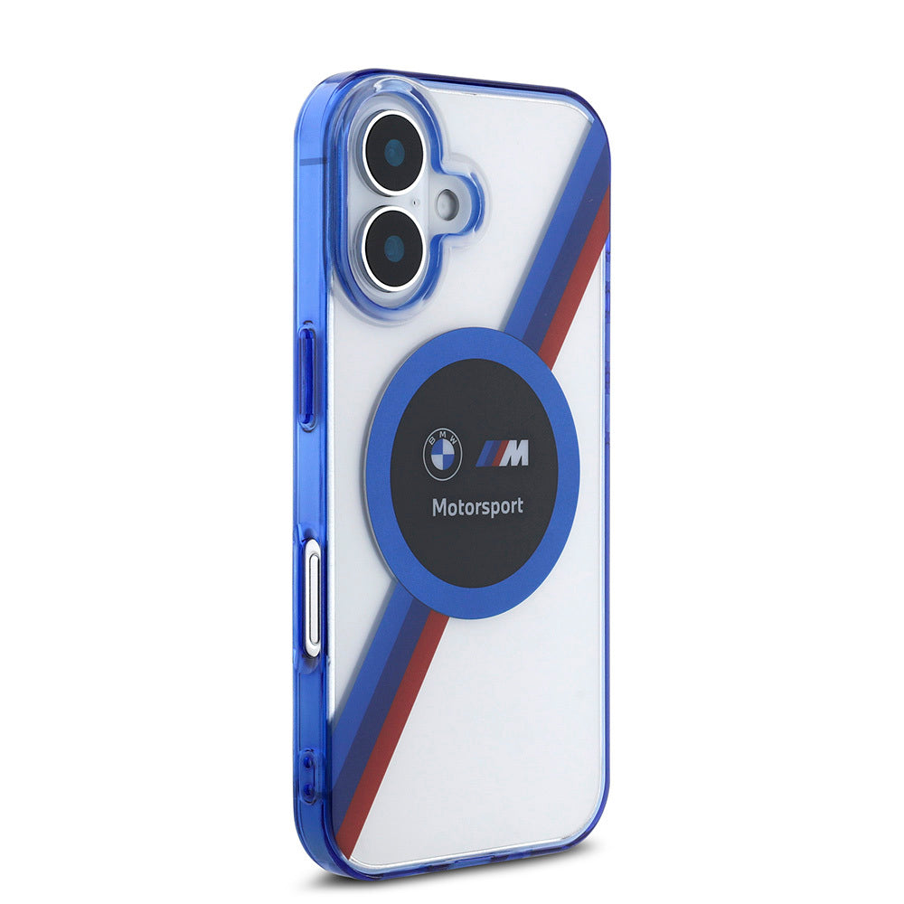 BMW iPhone 16 Kılıf Orjinal Lisanslı Magsafe Şarj Özellikli M Logolu Üç Renk Çizgili Motorsport Circle Telefon Kılıfı-4