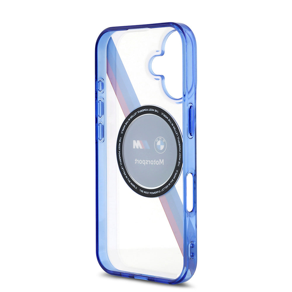 BMW iPhone 16 Kılıf Orjinal Lisanslı Magsafe Şarj Özellikli M Logolu Üç Renk Çizgili Motorsport Circle Telefon Kılıfı-7