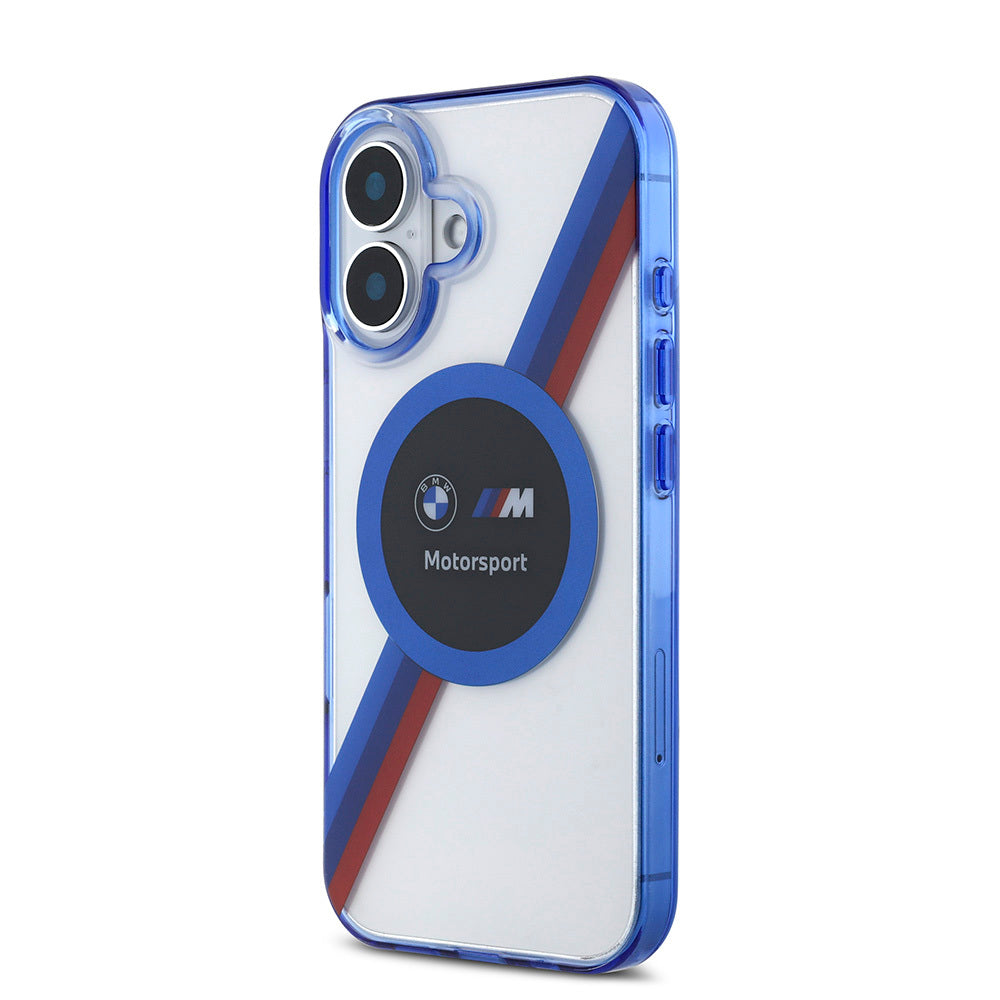 BMW iPhone 16 Kılıf Orjinal Lisanslı Magsafe Şarj Özellikli M Logolu Üç Renk Çizgili Motorsport Circle Telefon Kılıfı-2