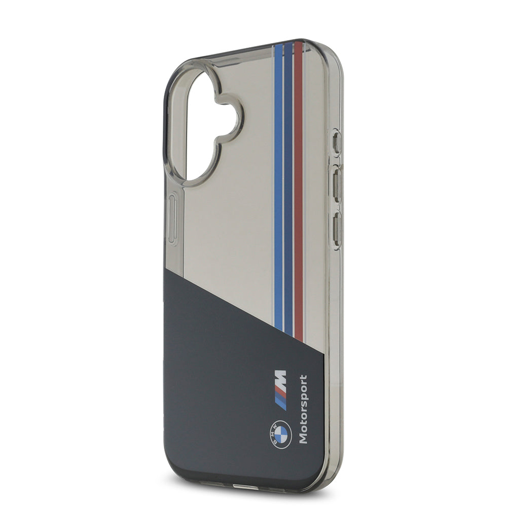 BMW iPhone 16 Orjinal Lisanslı Yarı Transparan M Dizayn Çizgili Telefon Kılıfı