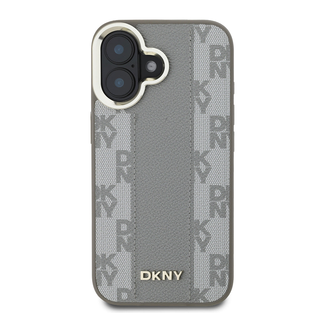 DKNY iPhone 16 Orjinal Lisanslı M-safe Şarj Özellikli 3D Yazılı Checkered Pattern Kılıf