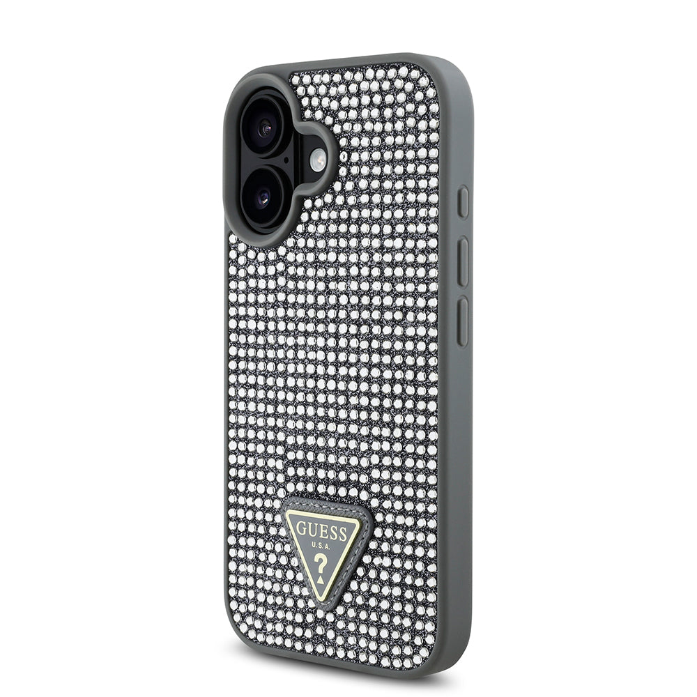 Guess iPhone 16 Orjinal Lisanslı Taşlı Arka Yüzey Üçgen Logolu Telefon Kılıfı-2