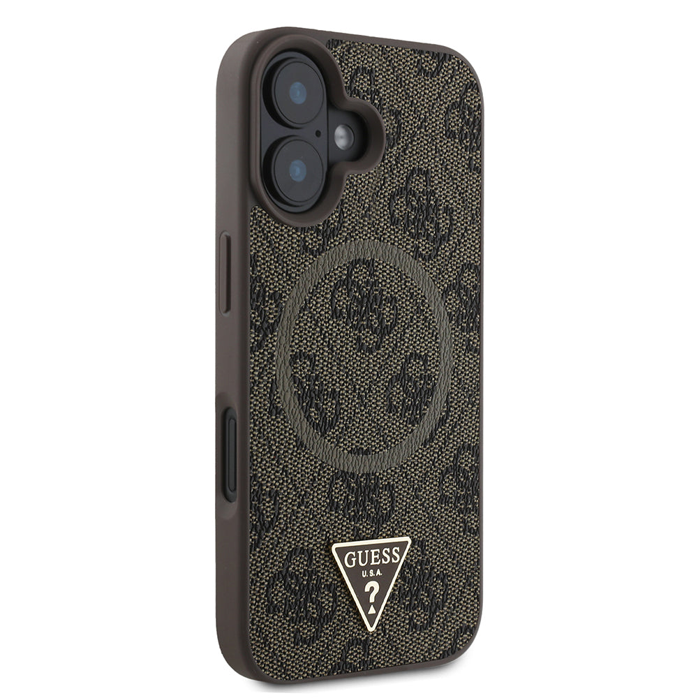 Guess iPhone 16 Orjinal Lisanslı Magsafe Şarj Özellikli PU Üçgen Logo 4G Desenli Telefon Kılıfı-3