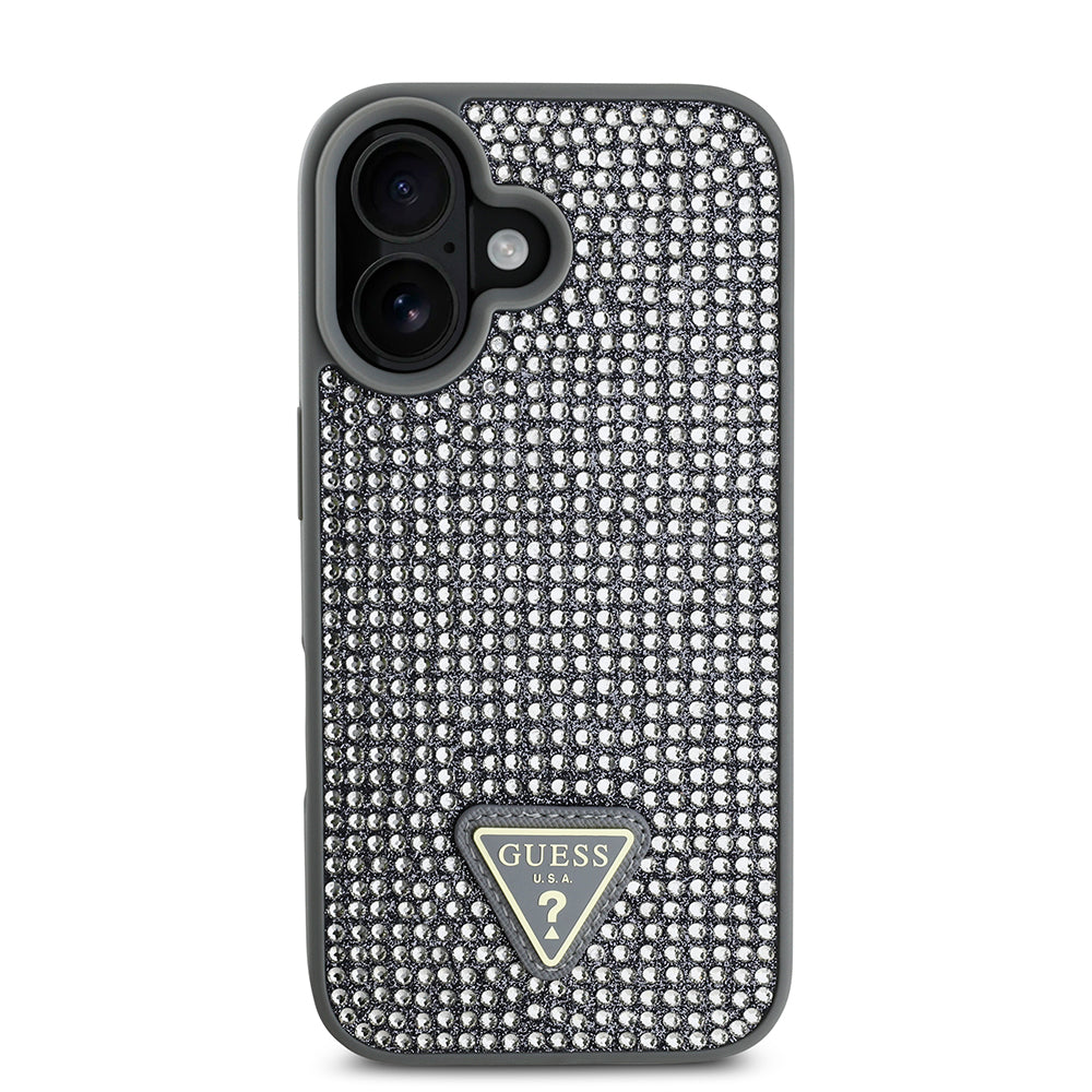 Guess iPhone 16 Orjinal Lisanslı Taşlı Arka Yüzey Üçgen Logolu Telefon Kılıfı-3