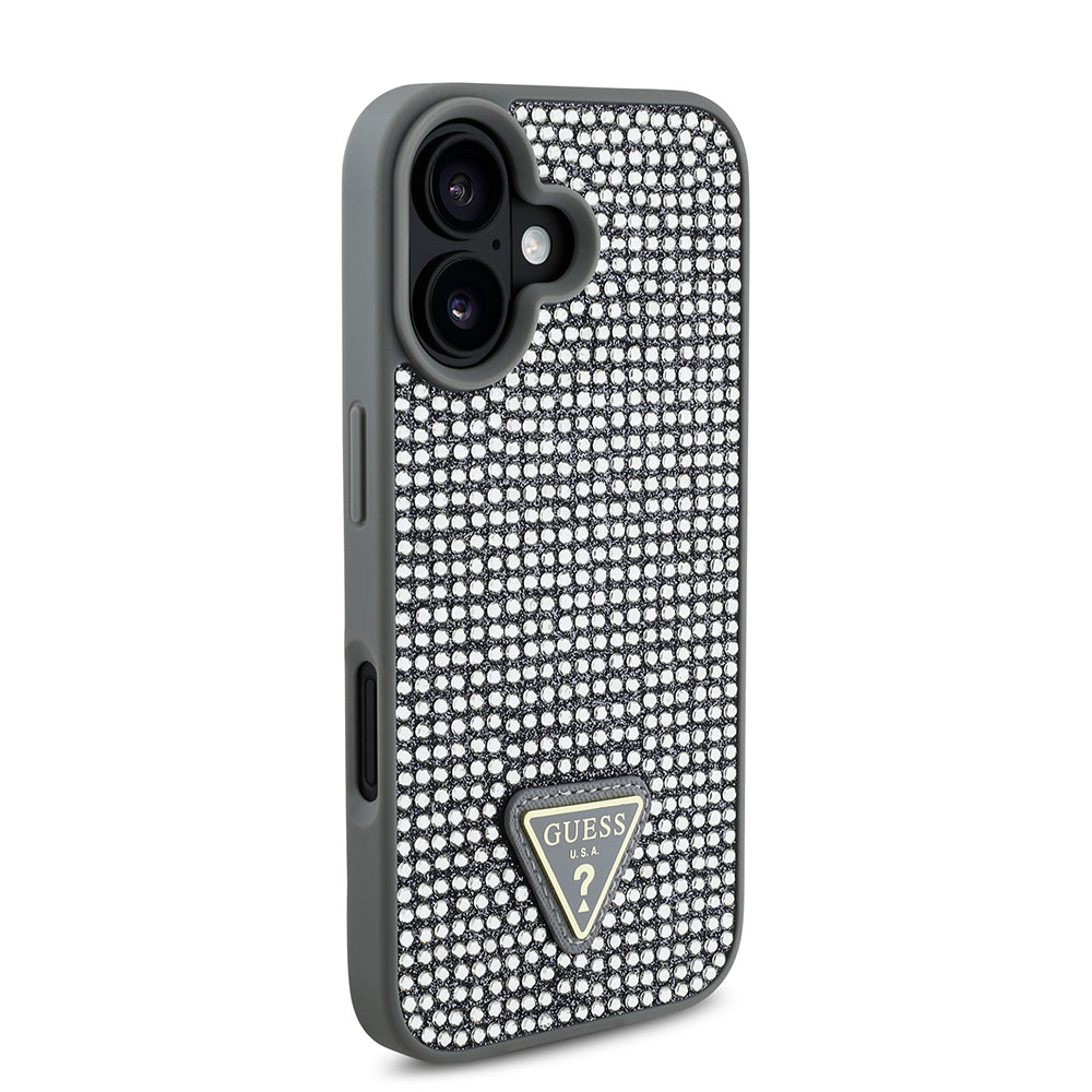 Guess iPhone 16 Orjinal Lisanslı Taşlı Arka Yüzey Üçgen Logolu Telefon Kılıfı-4