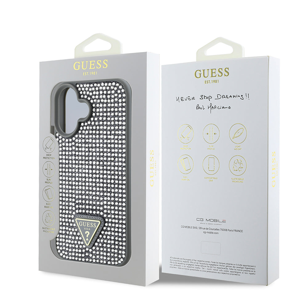 Guess iPhone 16 Orjinal Lisanslı Taşlı Arka Yüzey Üçgen Logolu Telefon Kılıfı-8