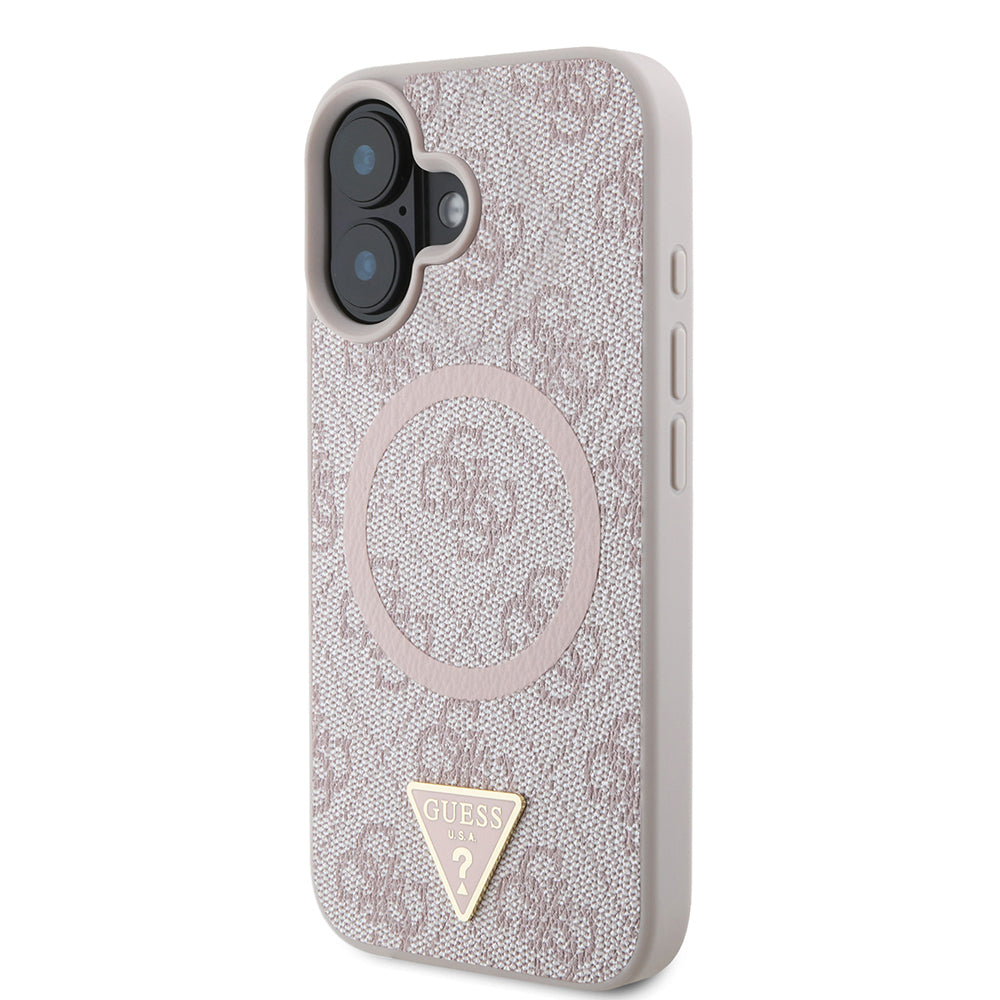 Guess iPhone 16 Orjinal Lisanslı Magsafe Şarj Özellikli PU Üçgen Logo 4G Desenli Telefon Kılıfı-9