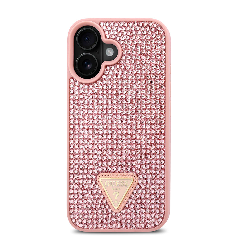 Guess iPhone 16 Orjinal Lisanslı Taşlı Arka Yüzey Üçgen Logolu Telefon Kılıfı-11