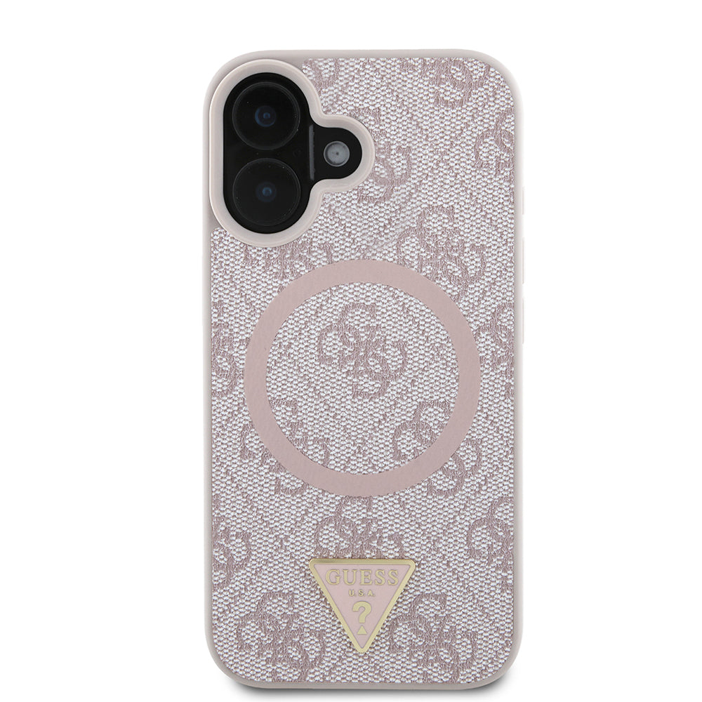 Guess iPhone 16 Orjinal Lisanslı Magsafe Şarj Özellikli PU Üçgen Logo 4G Desenli Telefon Kılıfı-10