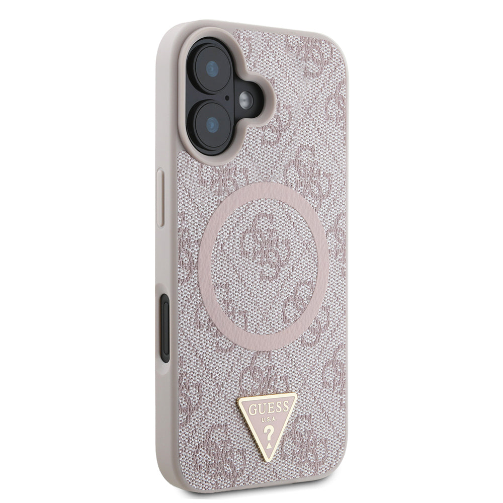Guess iPhone 16 Orjinal Lisanslı Magsafe Şarj Özellikli PU Üçgen Logo 4G Desenli Telefon Kılıfı-11