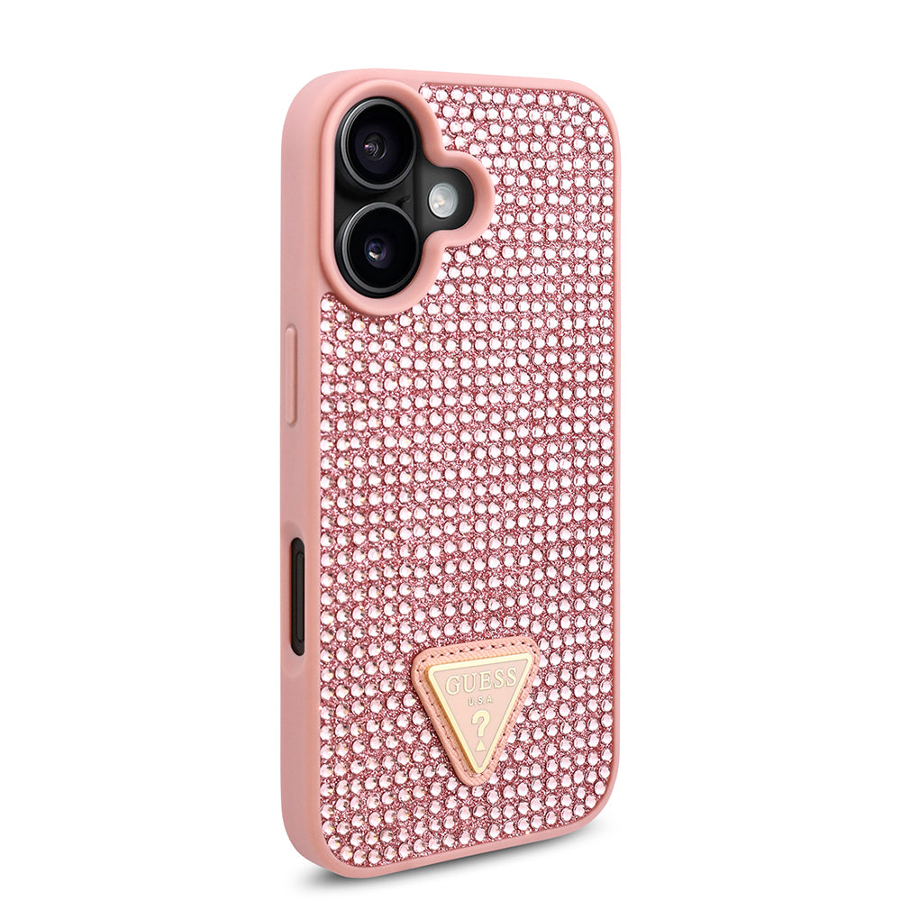Guess iPhone 16 Orjinal Lisanslı Taşlı Arka Yüzey Üçgen Logolu Telefon Kılıfı-12