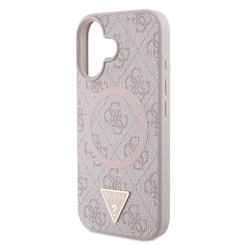 Guess iPhone 16 Orjinal Lisanslı Magsafe Şarj Özellikli PU Üçgen Logo 4G Desenli Telefon Kılıfı-13