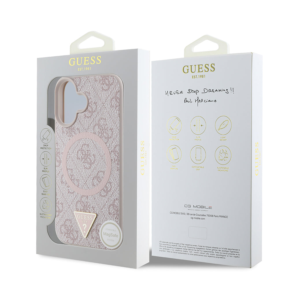 Guess iPhone 16 Orjinal Lisanslı Magsafe Şarj Özellikli PU Üçgen Logo 4G Desenli Telefon Kılıfı-15