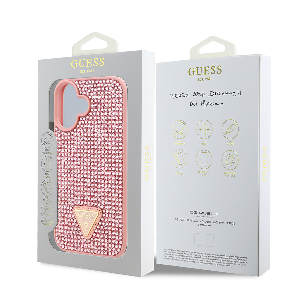 Guess iPhone 16 Orjinal Lisanslı Taşlı Arka Yüzey Üçgen Logolu Telefon Kılıfı-16