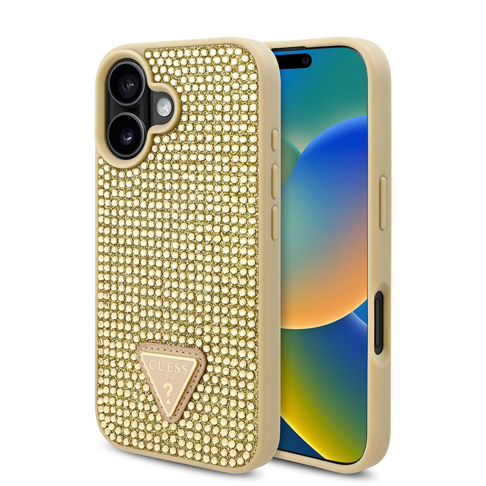 Guess iPhone 16 Orjinal Lisanslı Taşlı Arka Yüzey Üçgen Logolu Telefon Kılıfı-25