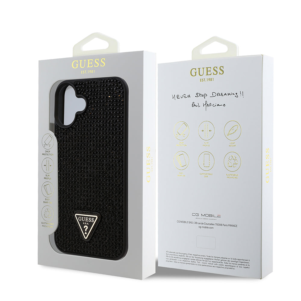 Guess iPhone 16 Orjinal Lisanslı Taşlı Arka Yüzey Üçgen Logolu Telefon Kılıfı-24