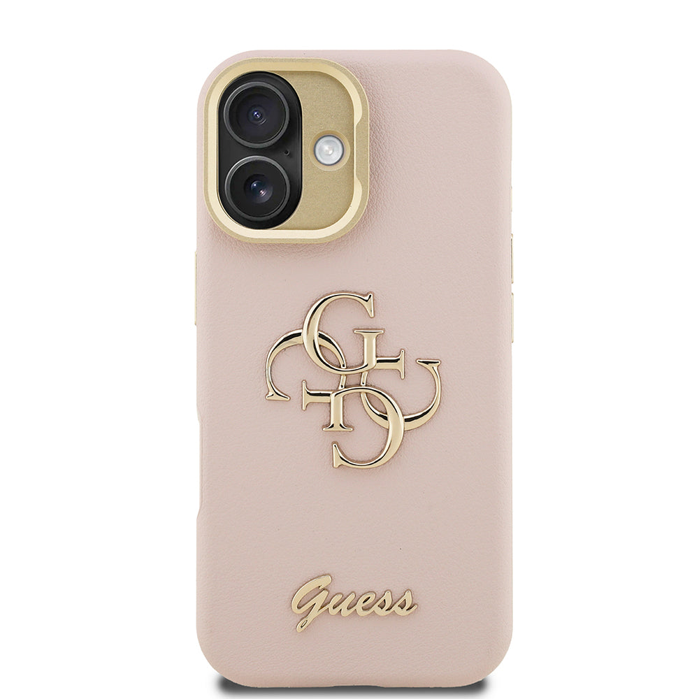 Guess iPhone 16 Orjinal Lisanslı Grained Yazı Logolu Kamera Standlı Kılıf