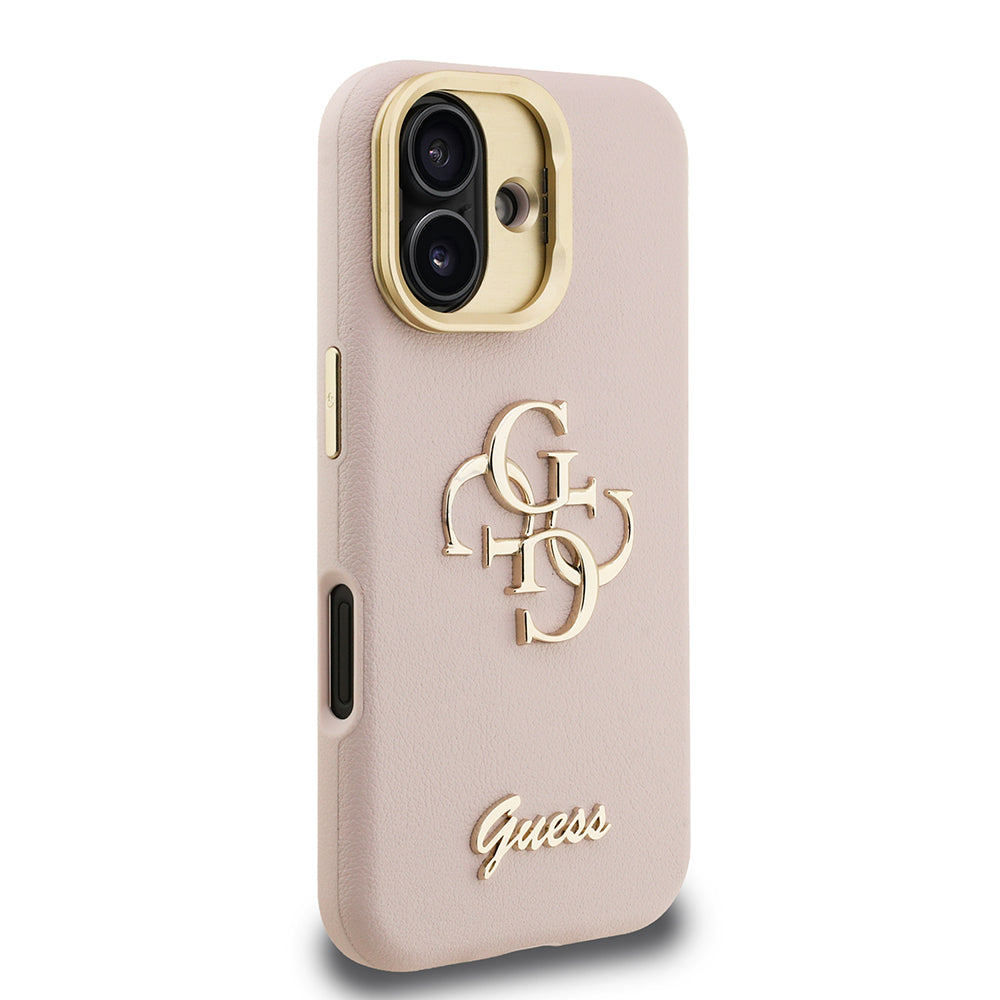 Guess iPhone 16 Orjinal Lisanslı Grained Yazı Logolu Kamera Standlı Kılıf