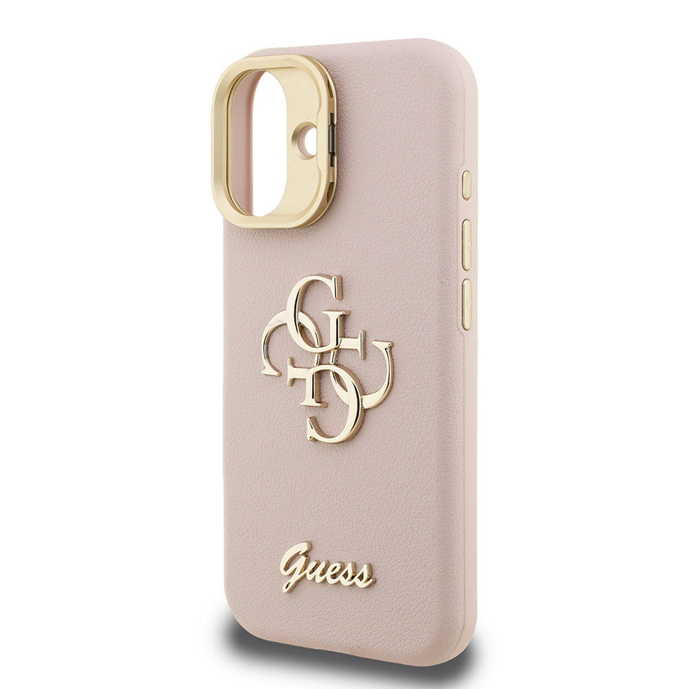 Guess iPhone 16 Orjinal Lisanslı Grained Yazı Logolu Kamera Standlı Kılıf