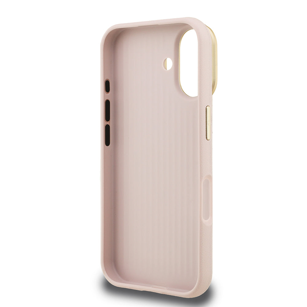 Guess iPhone 16 Orjinal Lisanslı Grained Yazı Logolu Kamera Standlı Kılıf