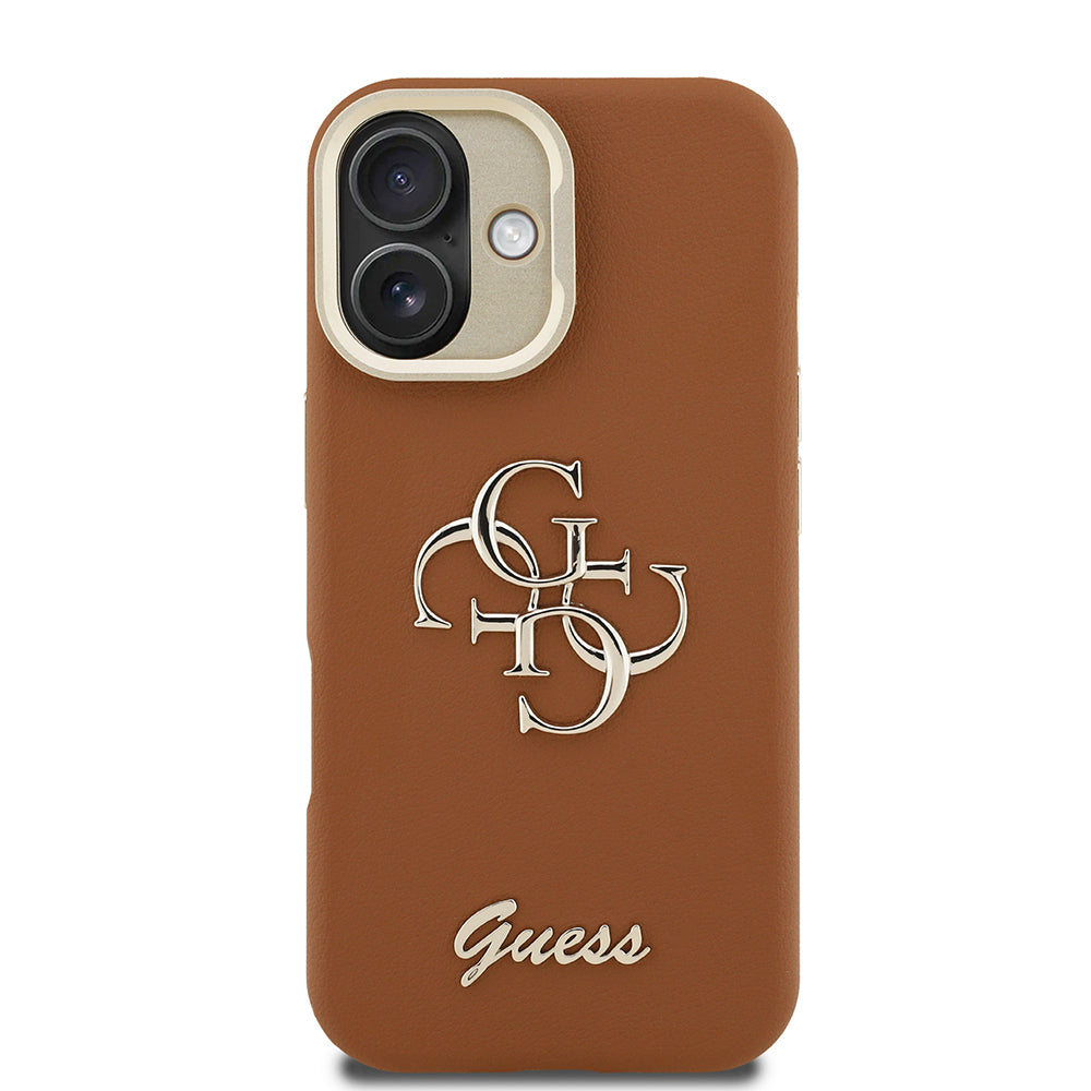 Guess iPhone 16 Orjinal Lisanslı Grained Yazı Logolu Kamera Standlı Kılıf