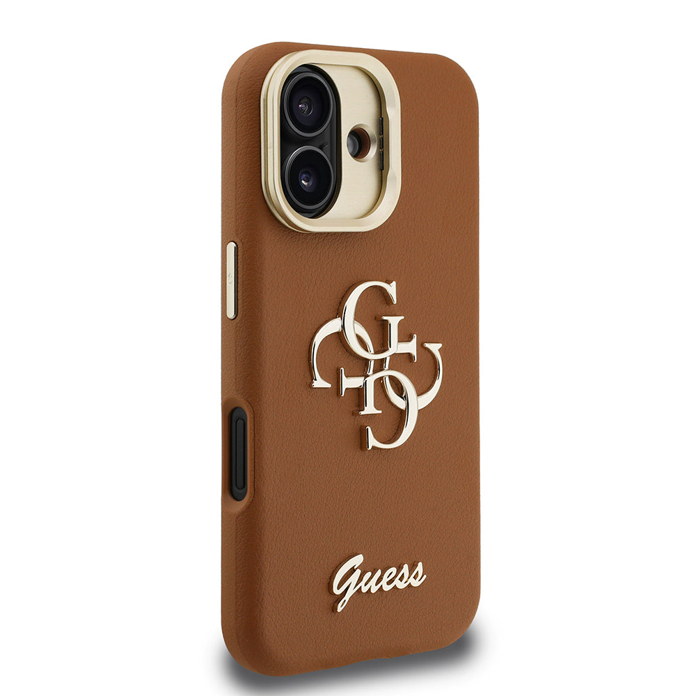 Guess iPhone 16 Orjinal Lisanslı Grained Yazı Logolu Kamera Standlı Kılıf