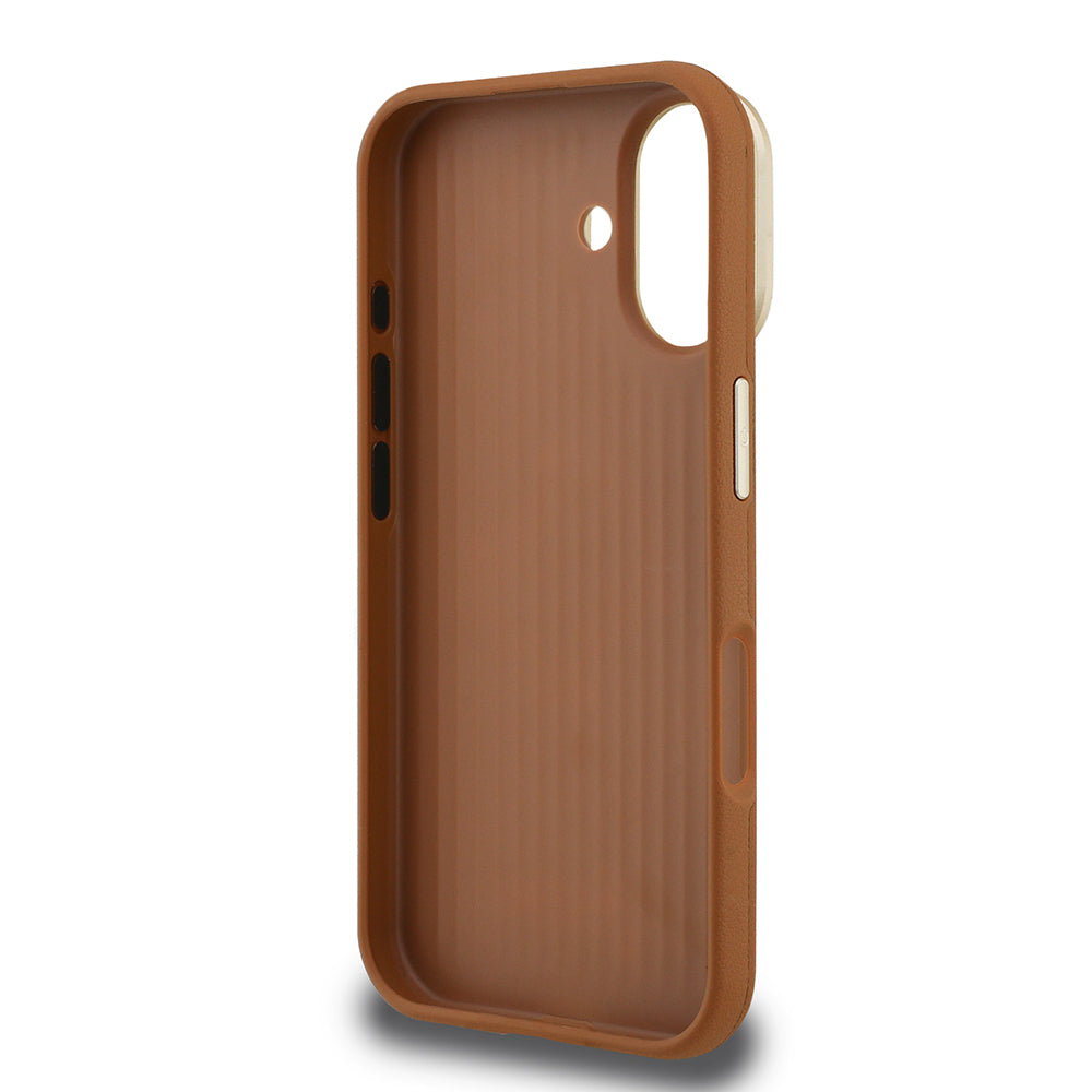 Guess iPhone 16 Orjinal Lisanslı Grained Yazı Logolu Kamera Standlı Kılıf