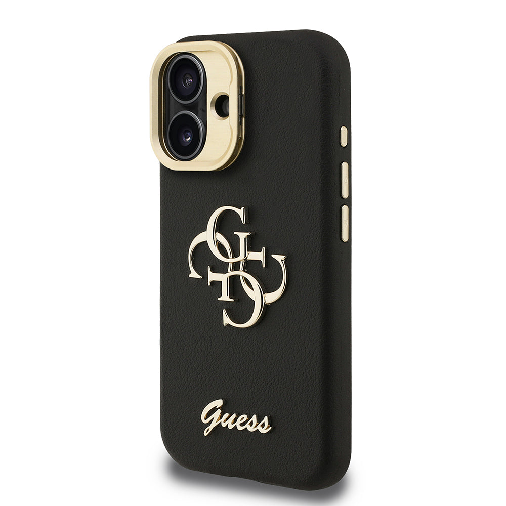 Guess iPhone 16 Orjinal Lisanslı Grained Yazı Logolu Kamera Standlı Kılıf