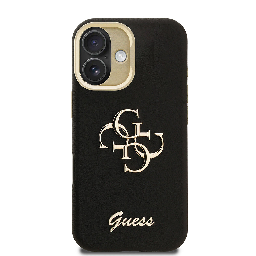 Guess iPhone 16 Orjinal Lisanslı Grained Yazı Logolu Kamera Standlı Kılıf