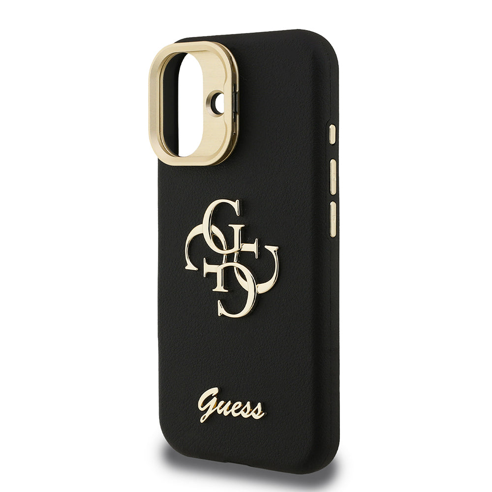Guess iPhone 16 Orjinal Lisanslı Grained Yazı Logolu Kamera Standlı Kılıf
