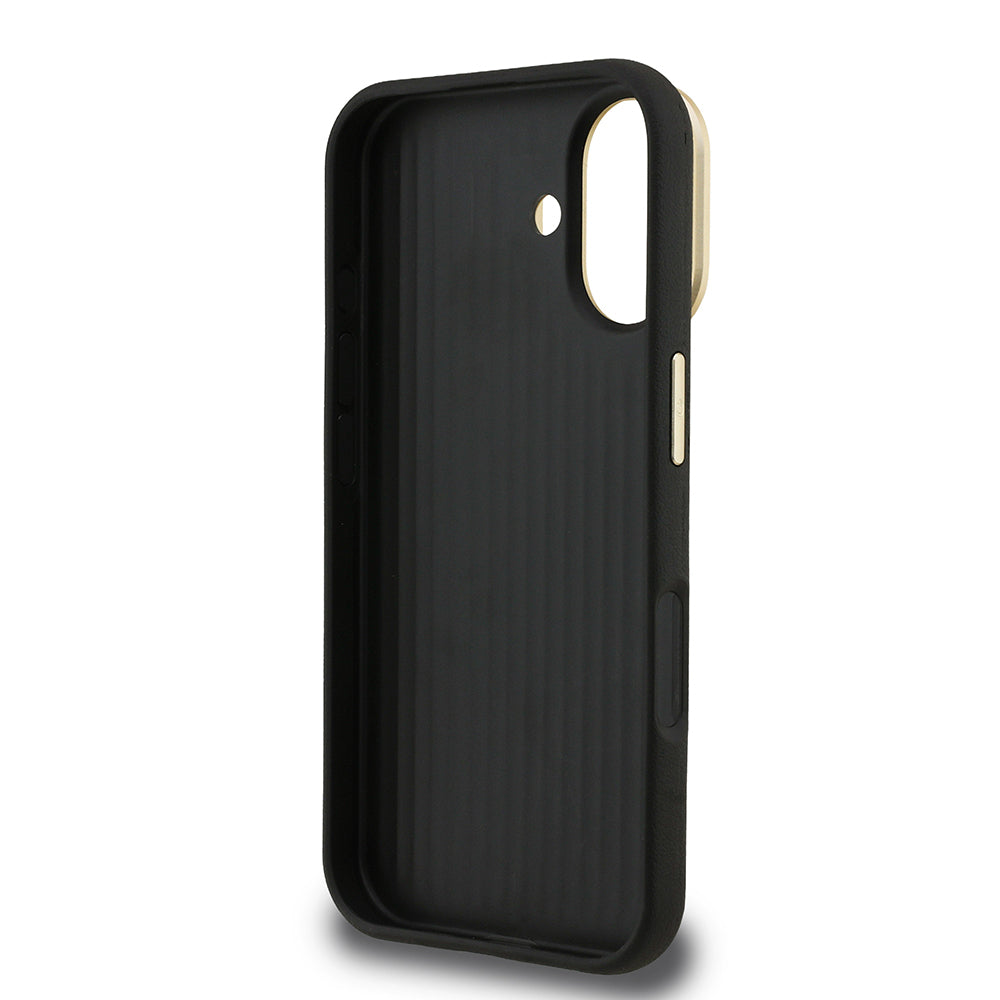Guess iPhone 16 Orjinal Lisanslı Grained Yazı Logolu Kamera Standlı Kılıf
