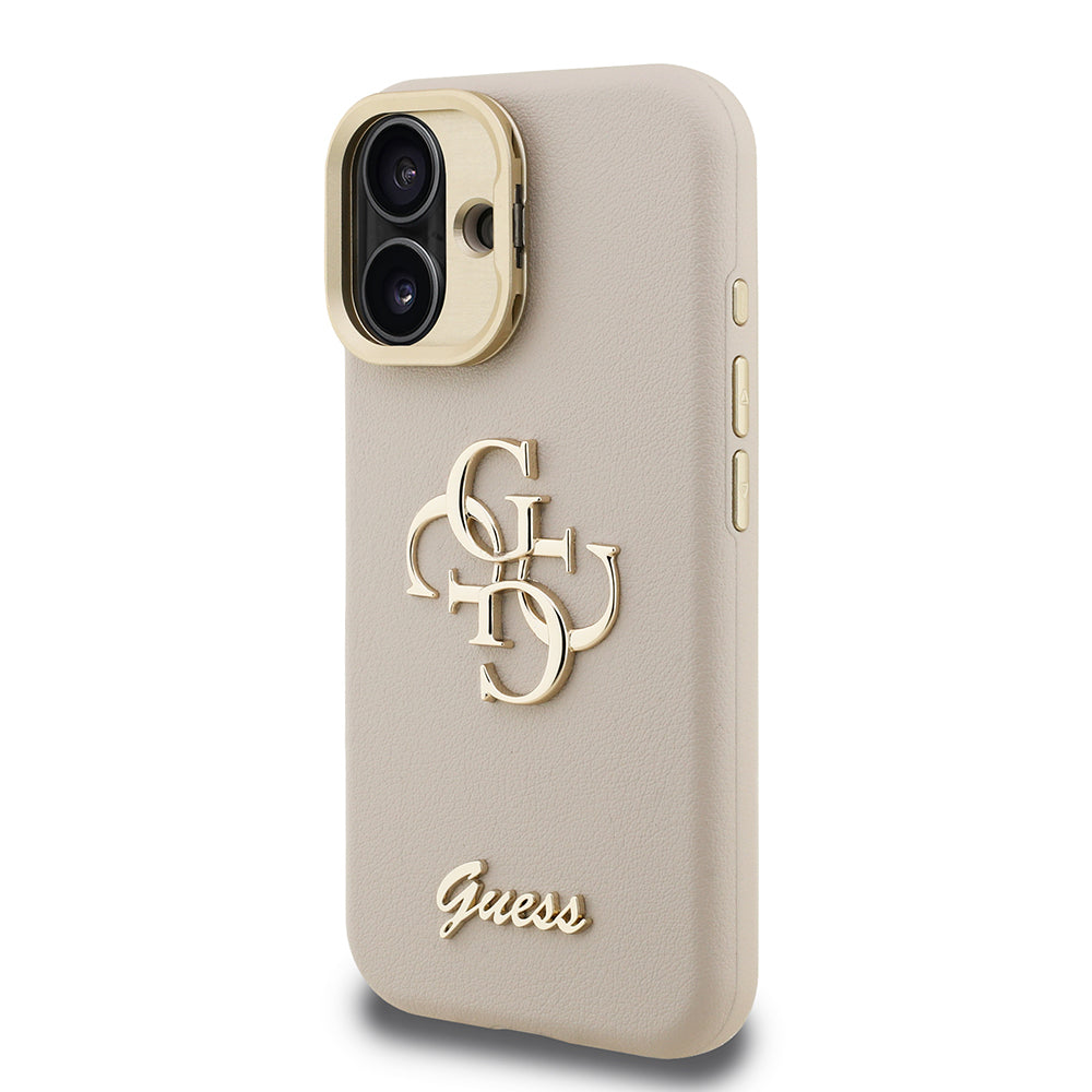 Guess iPhone 16 Orjinal Lisanslı Grained Yazı Logolu Kamera Standlı Kılıf