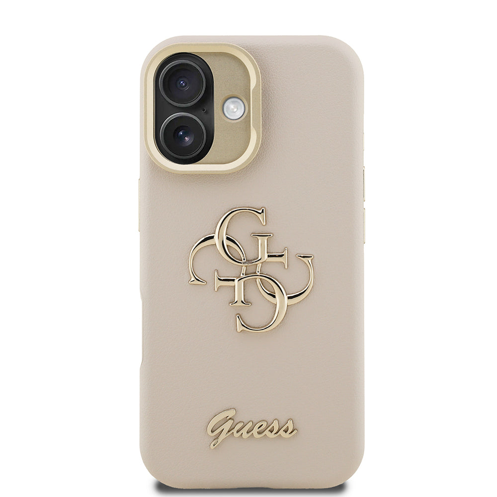Guess iPhone 16 Orjinal Lisanslı Grained Yazı Logolu Kamera Standlı Kılıf