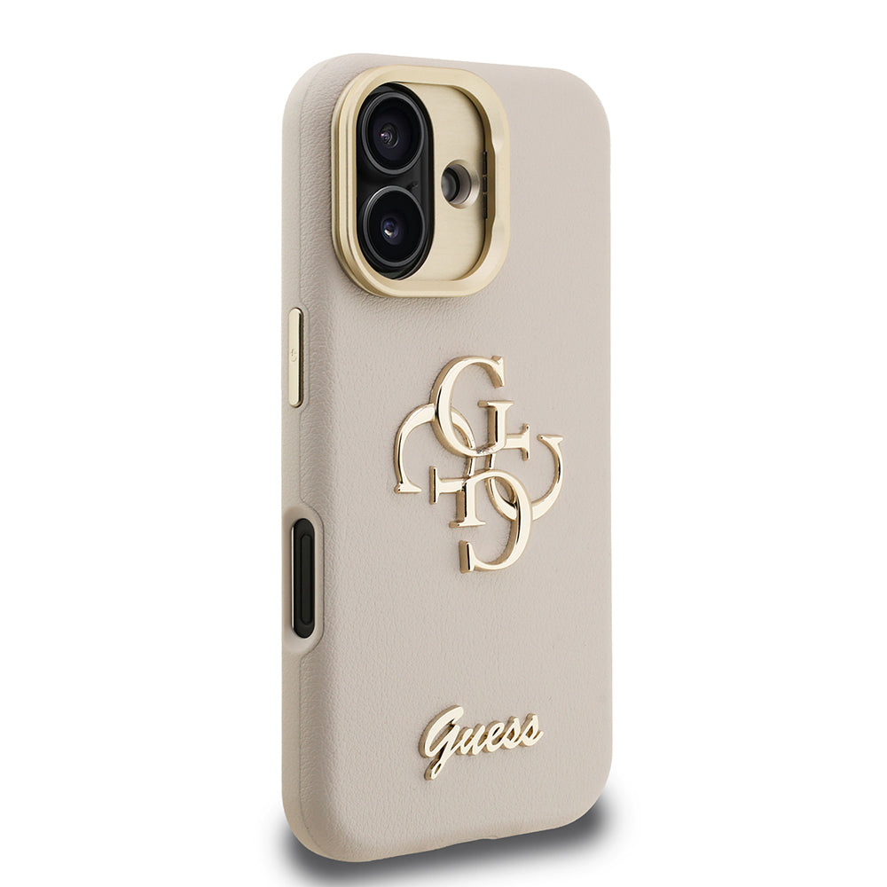 Guess iPhone 16 Orjinal Lisanslı Grained Yazı Logolu Kamera Standlı Kılıf