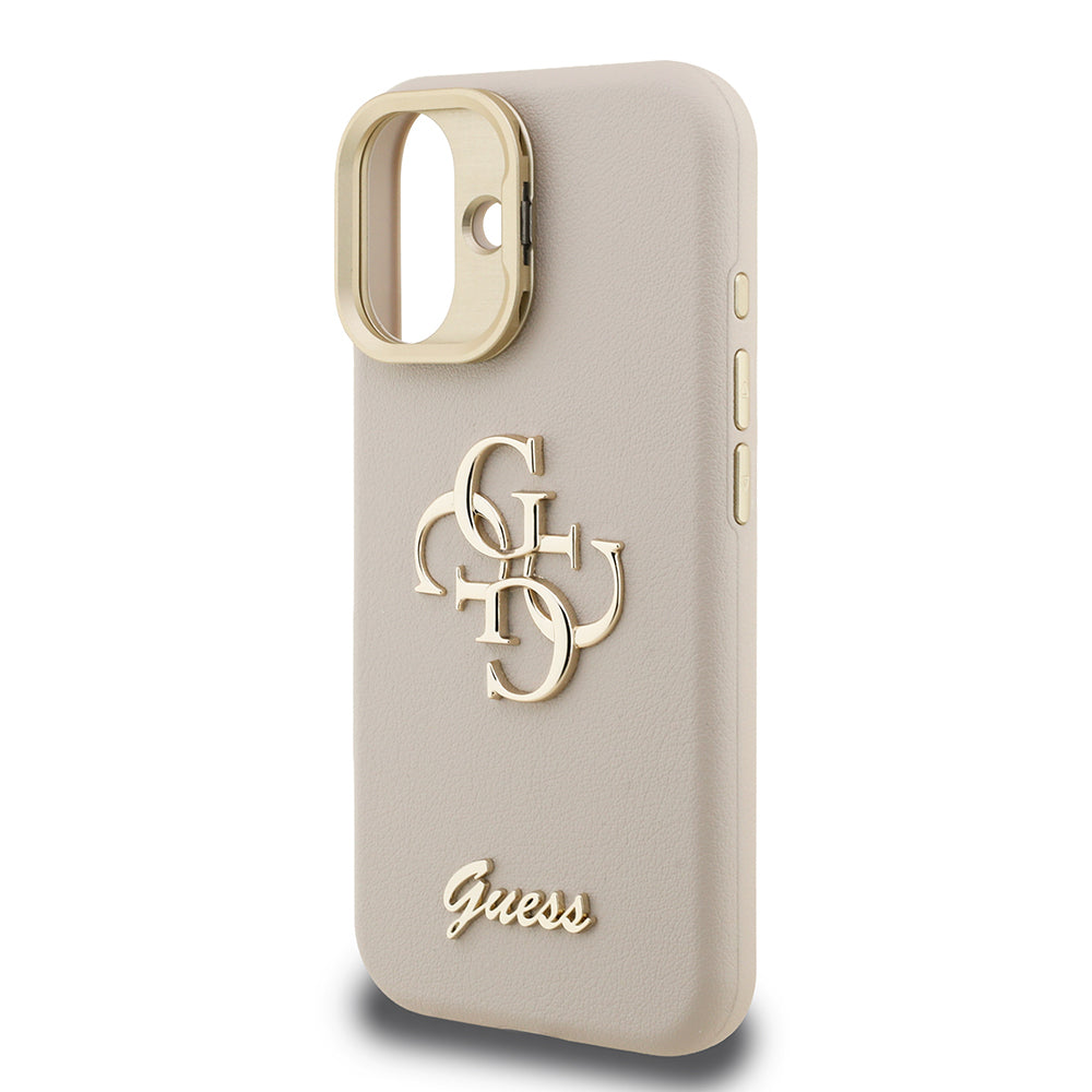 Guess iPhone 16 Orjinal Lisanslı Grained Yazı Logolu Kamera Standlı Kılıf